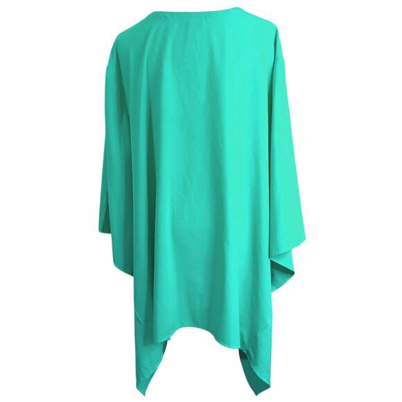 CATHERINES Turquoise Green Blouse Top Plus 3X Flowy Asymmetric Hem V-Neck Career - Picture 2 of 9